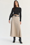 Women's Beige Belted A-Line Long Skirt 4420 60286523