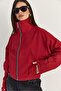 Women's Red Micro Plaid Stand Collar Lined Pocket Zipper Bomber Jacket 2335 60286528 - 7