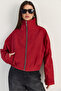 Women's Red Micro Plaid Stand Collar Lined Pocket Zipper Bomber Jacket 2335 60286528 - 5