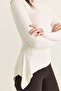 Women's White Boat Neck Draped Asymmetrical Long Sleeve Modal Blouse 6191 60286535 - 6