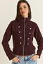 Women's Plum Napoleon Button Detailed Stand Collar Zippered Cardigan 6204 60286524