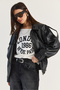 Women's Black Viral Oversize High Collar Epaulet Detailed Faux Leather Jacket 8058 60286526 - 6