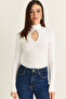 Women's White Drop Neck Detailed High Collar Modal Blouse Ca506 60286533 - 2