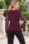 Women's V-Neck Long Sleeve Sleeves with Stripe Detail, Body-Fitting, Flexible Lycra, Stylish Casual Burgundy Knitwear Blouse - 3