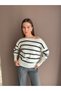 Women's Striped Boat Neck Oversize Knitwear Sweater (Comfortable Fit) - 2