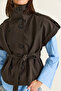 Women's Bitter Brown Stand Collar Epaulet Detailed Belted Short Sleeve Jacket 2096 60286531 - 7