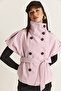 Women's Pink Stand Collar Epaulet Detailed Belted Short Sleeve Jacket 2096 60286531