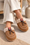 Women's Fur Embroidery Detailed Bowknot Thick Sole Winter House Slippers - 5
