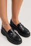 Funta Women's Black Leather Silver Metal Buckle Thick Threaded Sole Loafer Shoes 5 cm Heel - 5