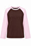 2242 Raglan Long Sleeve Double Color Crew Neck T-Shirt Pink