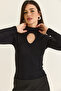 Women's Black Drop Neck Detailed High Collar Modal Blouse Ca506 60286533 - 5