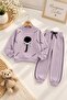 Girl's 3-Piece Tracksuit Set with Floral Appliqué and Inflatable Vest - Lilac - 4