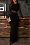 Women's Long Sleeve Crew Neck Lace Detailed Long Crepe Evening Dress, Special Occasion, Wedding Guest Dress - 2