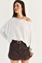 Women's Cream Boat Neck Oversize Sleeves Mercerized Cape Knitwear Blouse Tk261145 60286540 - 3