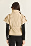 Women's Beige Stand Collar Epaulet Detailed Belted Short Sleeve Jacket 2096 60286531 - 7