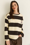 Women's Brown-Beige Striped Oversize Sweatshirt with Embroidery Detail 6206 60286534 - 2