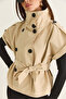 Women's Beige Stand Collar Epaulet Detailed Belted Short Sleeve Jacket 2096 60286531 - 6