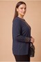 Stone Embellished Plus Size Knitted Knitwear Navy Blue - 3