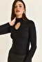 Women's Black Drop Neck Detailed High Collar Modal Blouse Ca506 60286533 - 4