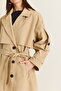 Women's Beige Windbreaker Detailed Epaulet Belted Oversize Lined Trench Coat 2020 60286525 - 7