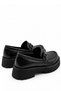 Funta Women's Black Leather Silver Metal Buckle Thick Threaded Sole Loafer Shoes 5 cm Heel - 4