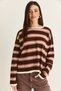 Women's Brown-Cream Crew Neck Striped Oversize Slim Knitwear Blouse 0543 60286536 - 2