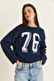 Women's Navy Blue Print Detailed Long Sleeve Oversize Modal Blouse 12511 60286532 - 4