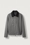 Men's Relax Fit Metal Buckle Contrast Collar Cashmere Jacket Anthracite - 6
