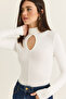 Women's White Drop Neck Detailed High Collar Modal Blouse Ca506 60286533 - 6