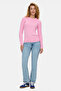 Shanu pink crew neck 100% cotton embroidered standard fit women's knitwear - 2