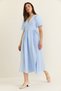 Women's Baby Blue Double Breasted Balloon Sleeve Long Muslin Dress 3034 60283364 - 3