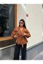 Women's Tan Snap-Closure Stand Collar Suede Jacket