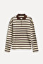 Women's Brick Red Striped Polo Collar Sweatshirt