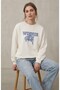 Ecru Blue Text Printed Crew Neck Oversize Sweatshirt Drop Shoulder Relaxed Fit Casual Sportswear - 3