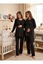 Women's Black Modal Maternity 3-Piece Pajama Set and Robe Set with Hidden Breastfeeding Compartment and Adjustable Waist - 3
