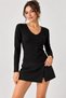 Women's V-Neck Shiny Ribbed Fabric Long Sleeve Blouse Cty-Abr-7494 - 2