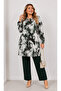 Women's Patterned Plus Size Viscose Cotton Tunic with Elastic Sleeves - 2