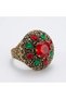 Bronze Women's Ring Authentic Copper Jewelry Green Zircon Red Stone Round Outline Victorian Adjustable