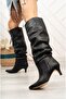 Zri̇n-20011 Premium Leather Bellows Thin Heeled Women's Boots 7 cm - 4