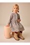 Girl's Front Buttoned Floral Patterned Combed Cotton Long Sleeve Dress Green - 2