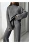 Women's Knitwear Set with Button Detail on the Sleeve and Slit on the Sweater - 2