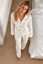 Women's Shirt Collar Buttoned Ecru Pajama Set - 2