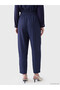 Özmarka New Season Navy Blue Women's Trousers with Elastic Waist and Pleated Legs - 4