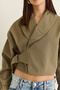 Women's Khaki Lined Shawl Collar Belt Detailed Crop Oversize Trench Coat 2825 60286547 - 6
