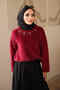 Burgundy Crew Neck Stoned Angora Soft Knit Sweater - 4