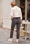 Gray Pocketed Belted Elastic Waist Straight Leg Casual Lycra Woven Trousers 100 60 - 7