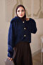 Navy Blue Buttoned Angora Soft Knit Cardigan