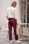 Burgundy Pocketed Belted Elastic Waist Straight Leg Casual Lycra Woven Trousers 100 60 - 8