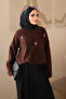 Brown Crew Neck Stoned Angora Soft Knit Sweater - 4