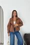 Women's Camel Stand-Up Collar Snap-Fastened Suede Look Bomber Jacket Nbk010 - 4